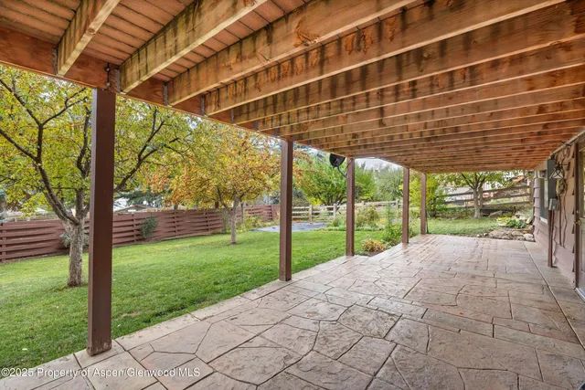 a view of a porch with a area