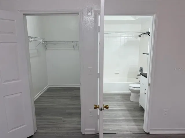 a bathroom with a shower and a toilet