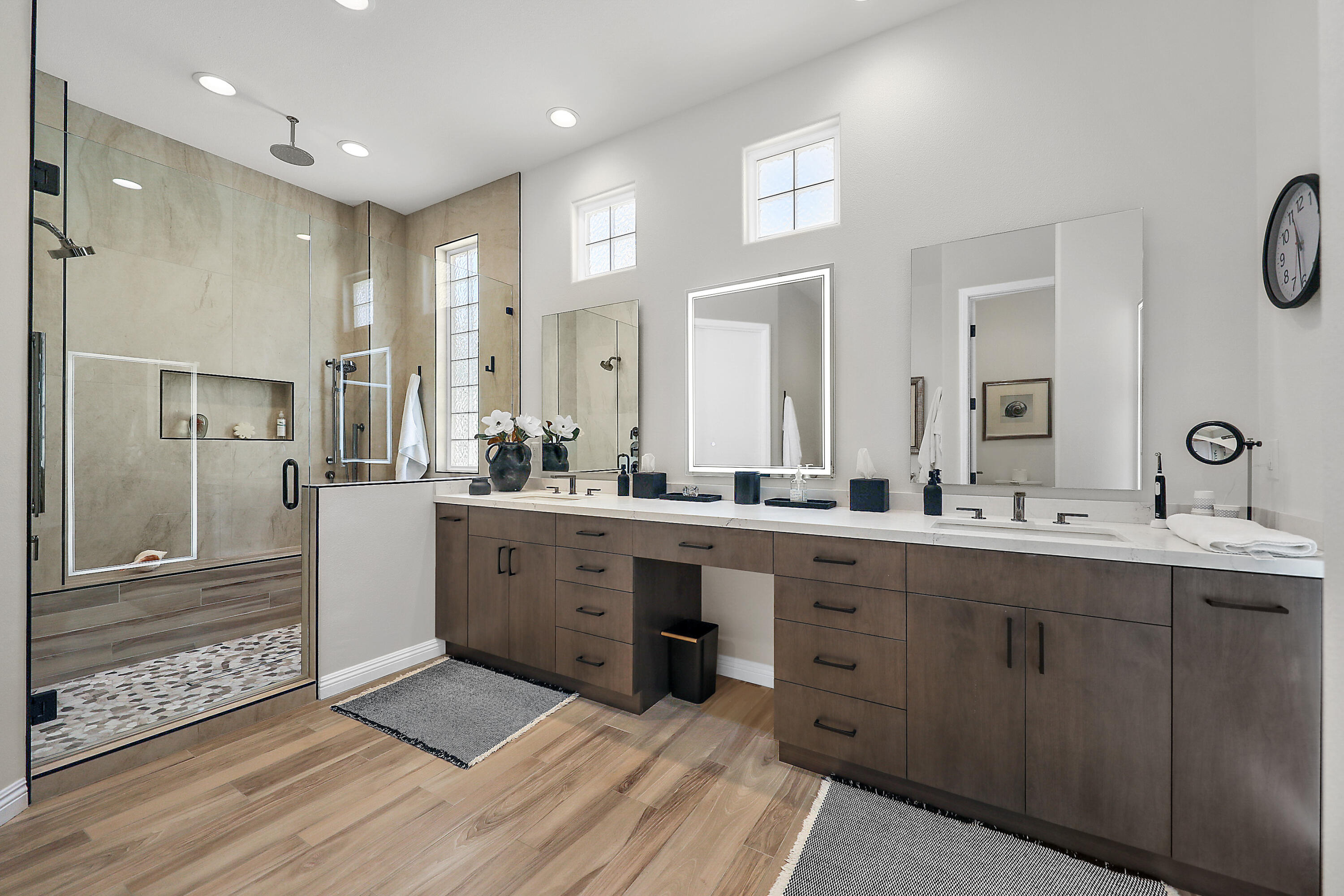 80345 Camarillo Way La Quinta, CA 92253 - Photo 18 of 40 a large bathroom with a double vanity sink a large mirror and a shower
