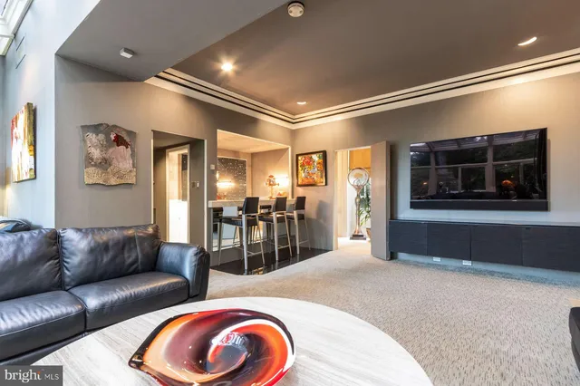 a living room with furniture and a rug