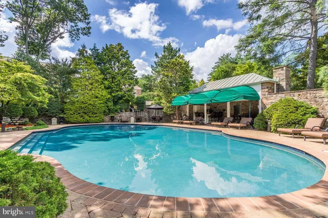 a view of a swimming pool with lounge chair