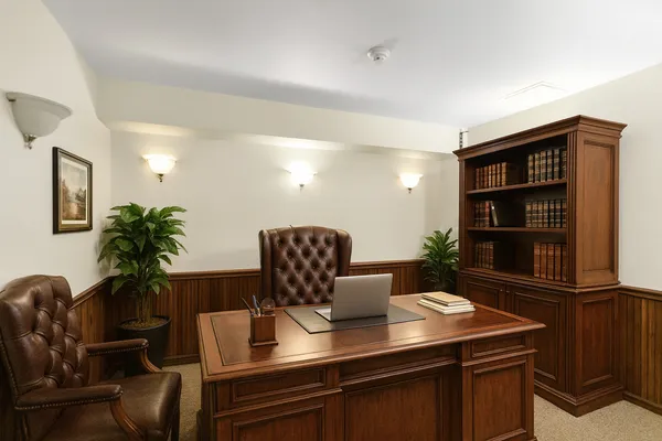 a view of a workspace with furniture