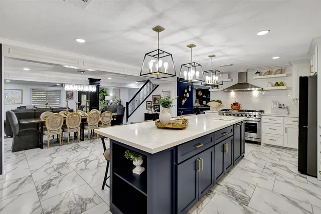 a kitchen with lots of counter top space