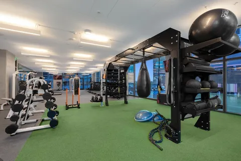 a view of a room with gym equipment
