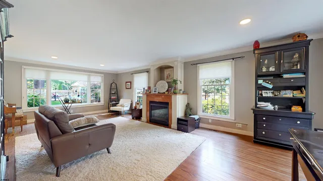 a bedroom with furniture and a chandelier