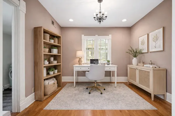 a workspace with furniture