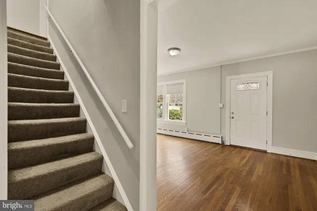 wooden floor in an empty room with stairs
