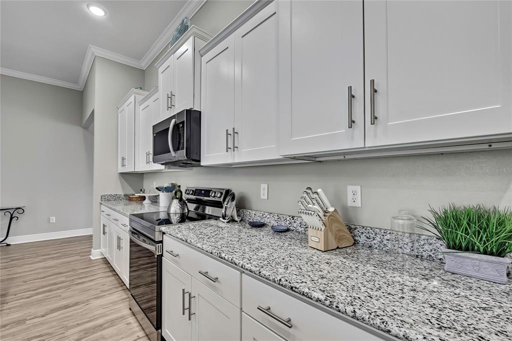 9504 Earthwind Court Weeki Wachee, FL 34613 - Photo 16 of 48 a kitchen with stainless steel appliances granite countertop a sink a stove and a microwave