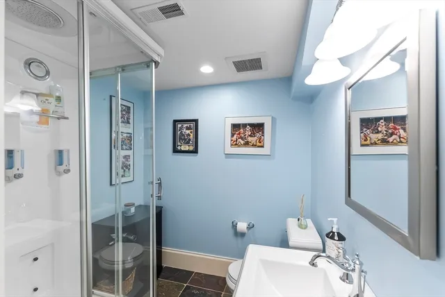 a bathroom with a sink and toilet