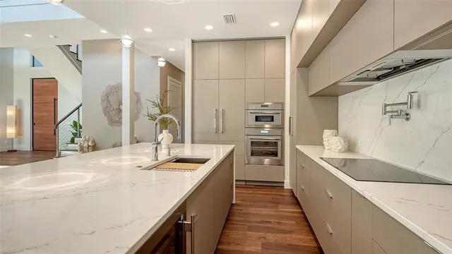 a view of a building with sitting area