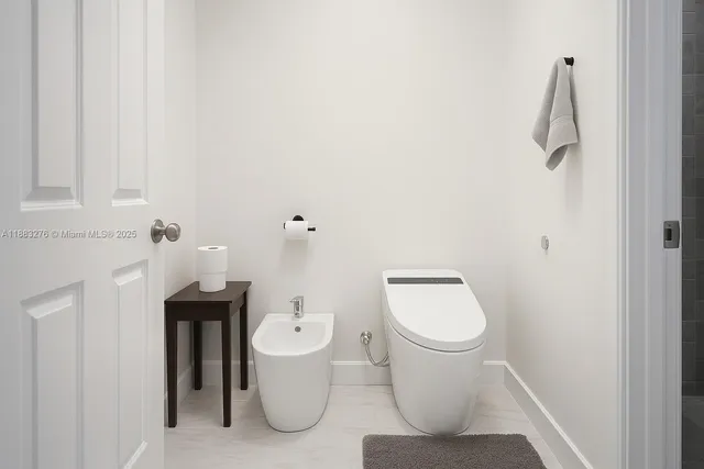 a view of a room with red walls