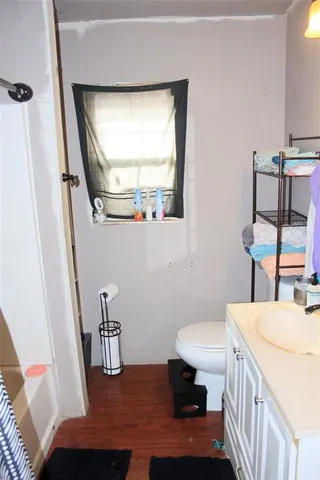 a bathroom with a sink a toilet and a mirror