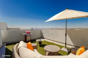 a table and chairs in a room