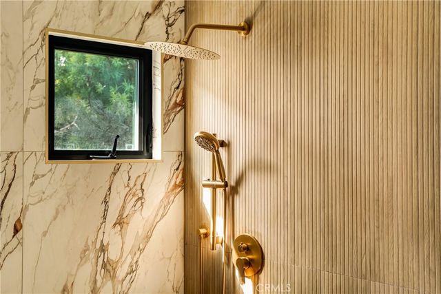 a view of a room with windows