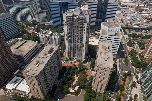 an aerial view of a city