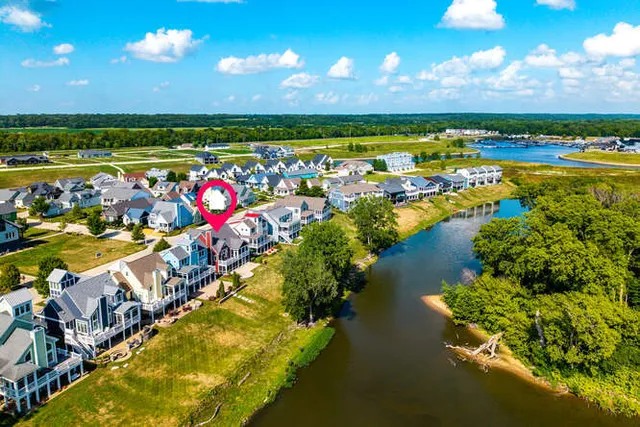an outdoor space with furniture