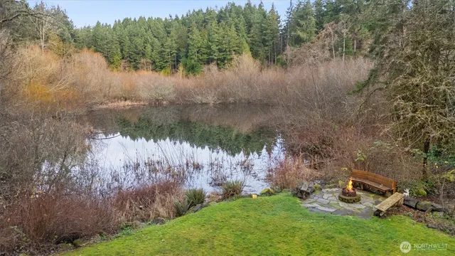 a view of a lake from a yard