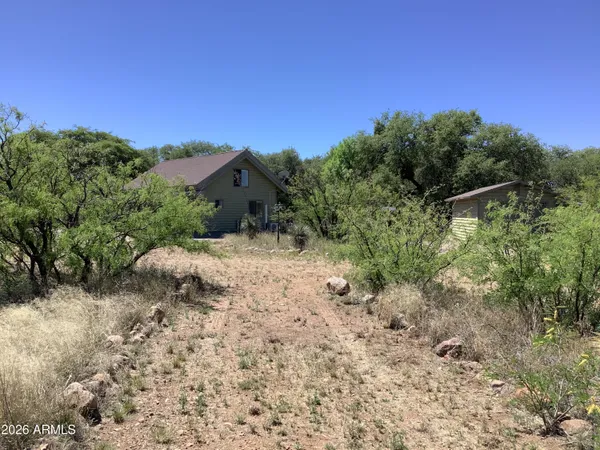 a view of a dry yard with lots of green space