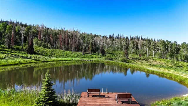 a view of lake with green space