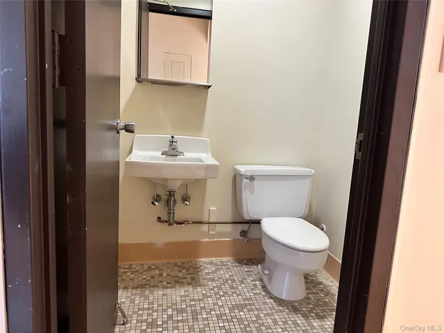 a bathroom with a sink a toilet and a mirror