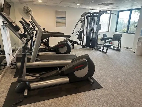 a view of a room with gym equipment
