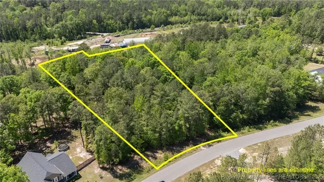 a view of a tennis court with lots of trees
