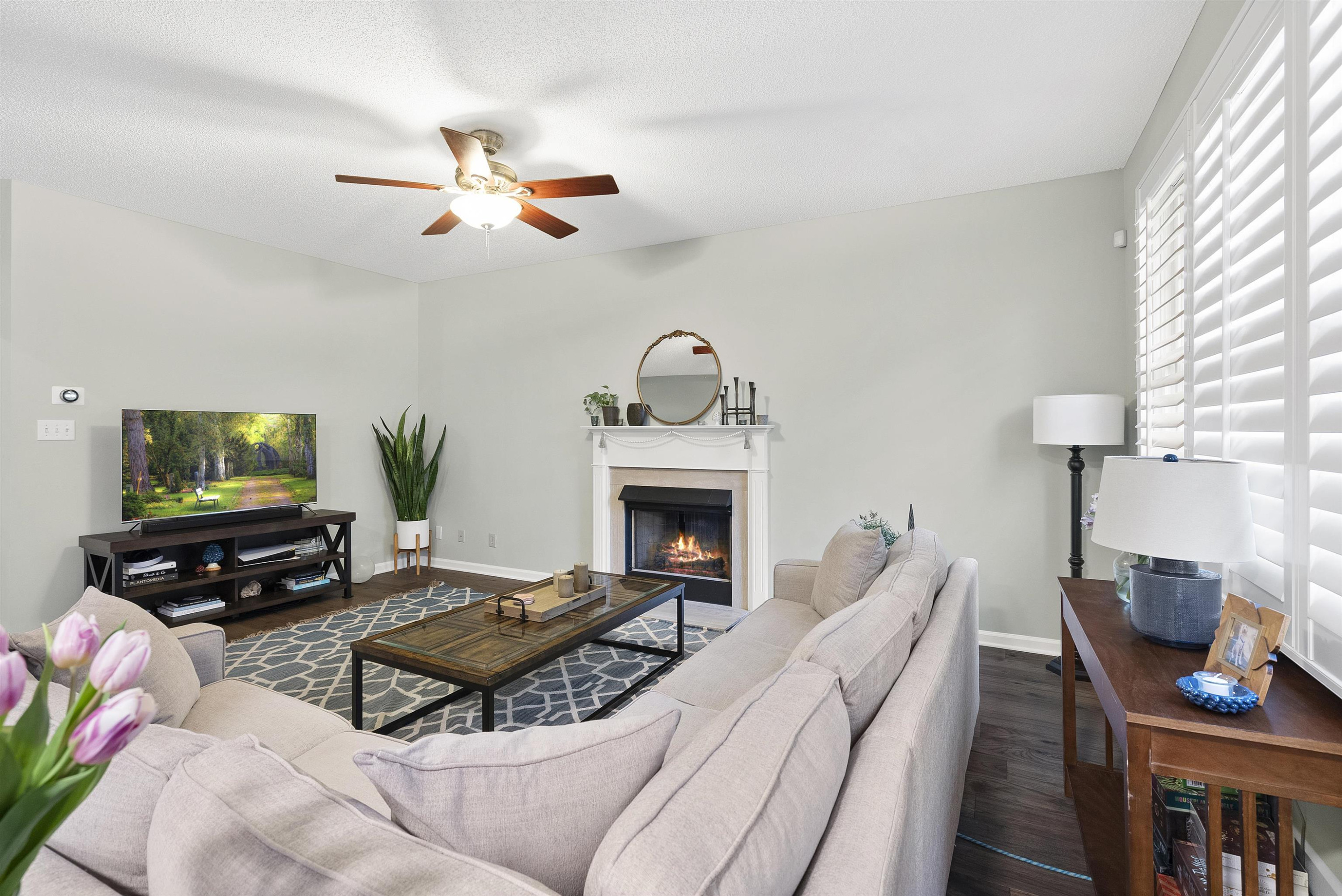 408 Chancellors Ridge Drive Durham, NC 27713 - Photo 9 of 34 a living room with furniture a fireplace and a flat screen tv
