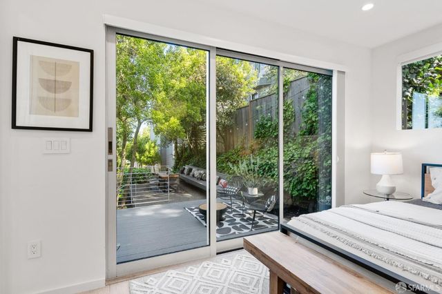 a view of stairs and flowers