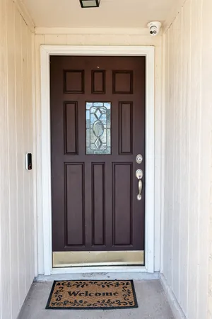 a view of wooden door
