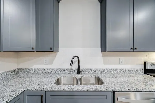 a close view of a sink and a vanity in the kitchen