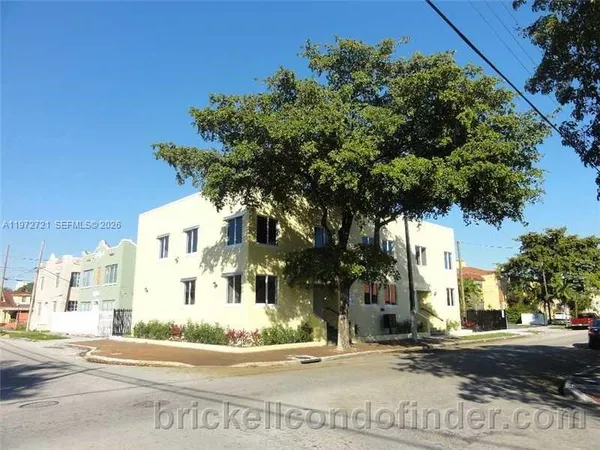 front view of a building with a street