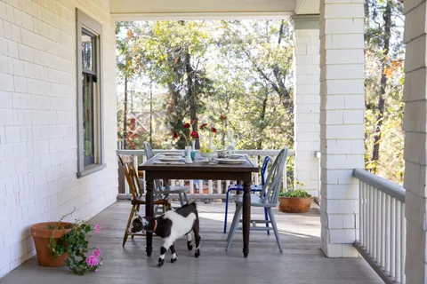 a view of a yard with swimming pool