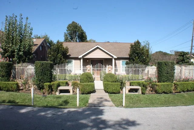 a view of backyard of house and trees