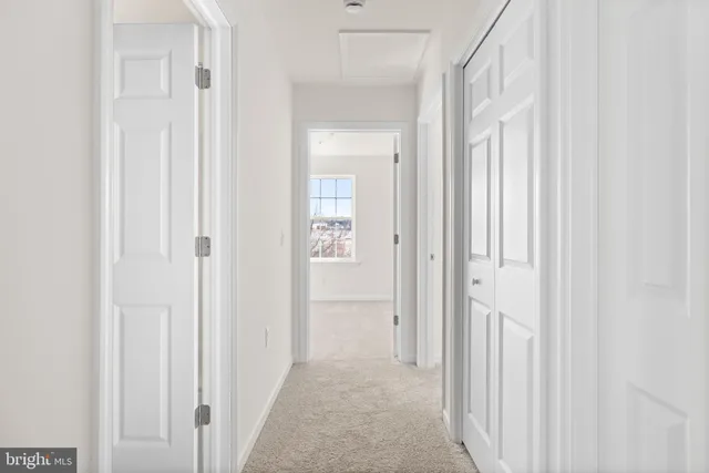 a view of a hallway with a white door