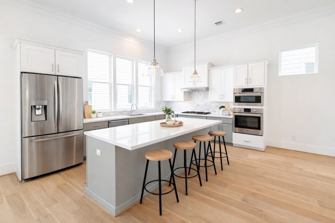 737 Bringhurst Street Houston, TX 77020 - Photo 4 of 13 Spacious kitchen with oversized island and loads of natural light! Virtual staging added.
