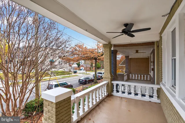 a view of a porch with a small yard