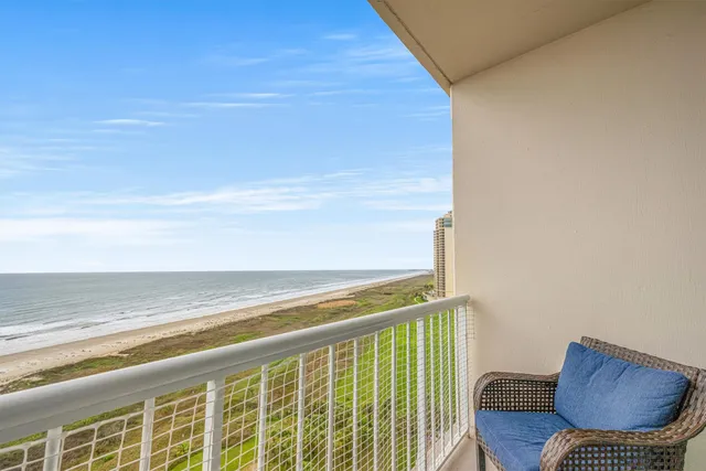 a view of balcony with wooden floor