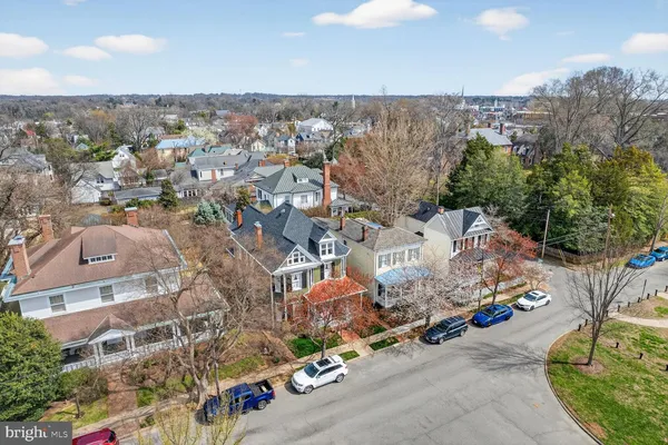 a view of a playground with a tree