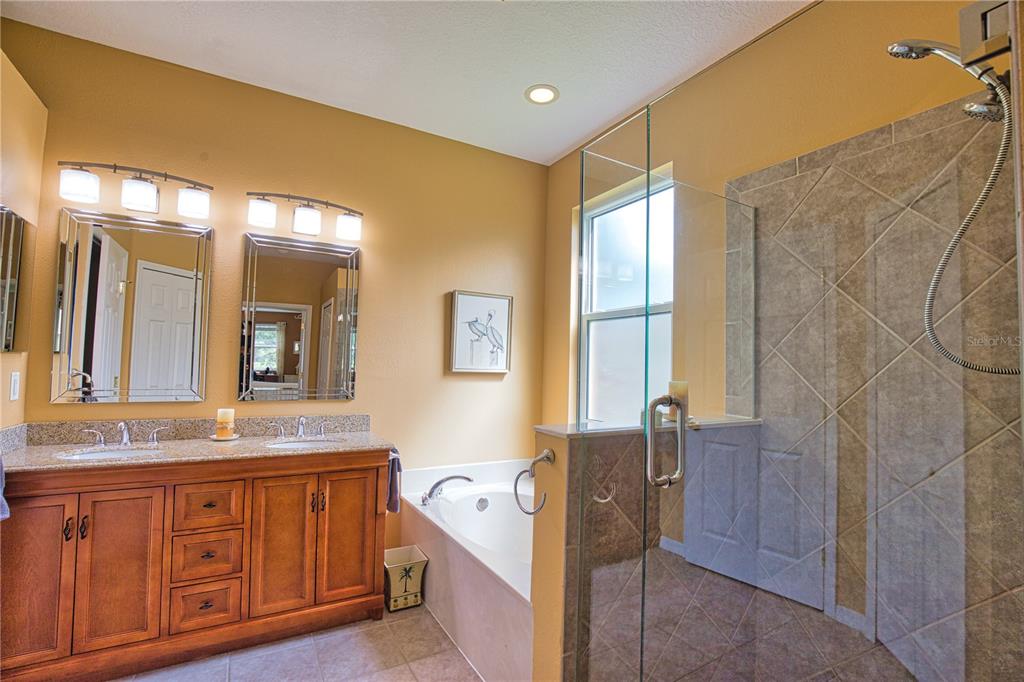 5288 Layton Drive Venice, FL 34293 - Photo 38 of 75 a spacious bathroom with a granite countertop sink a mirror a bathtub and next to a window