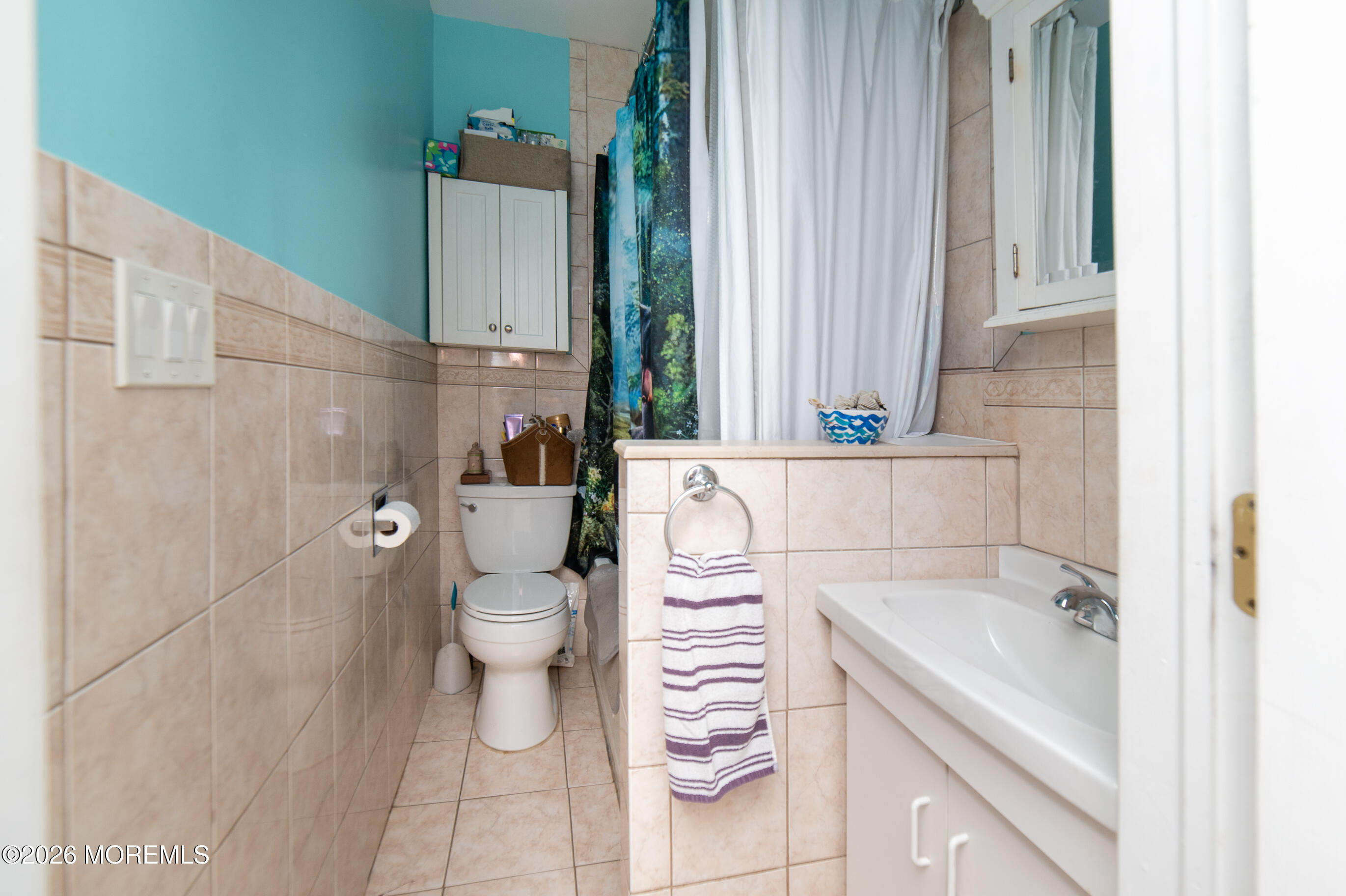 38 Walnut Street Keyport, NJ 07735 - Photo 18 of 19 a bathroom with a sink a toilet and shower curtain