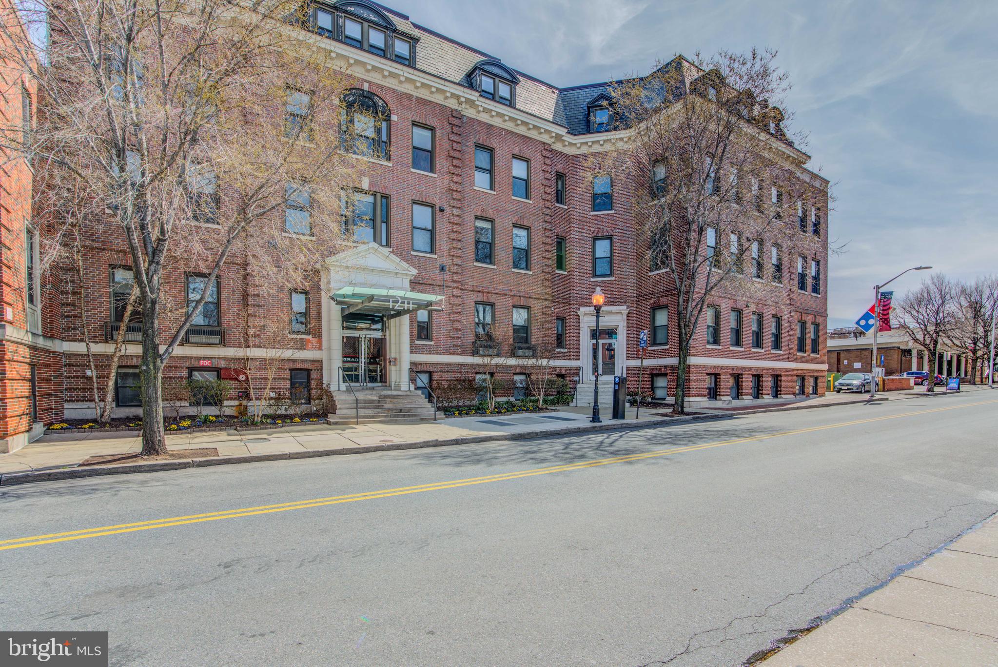 a view of a building and a street