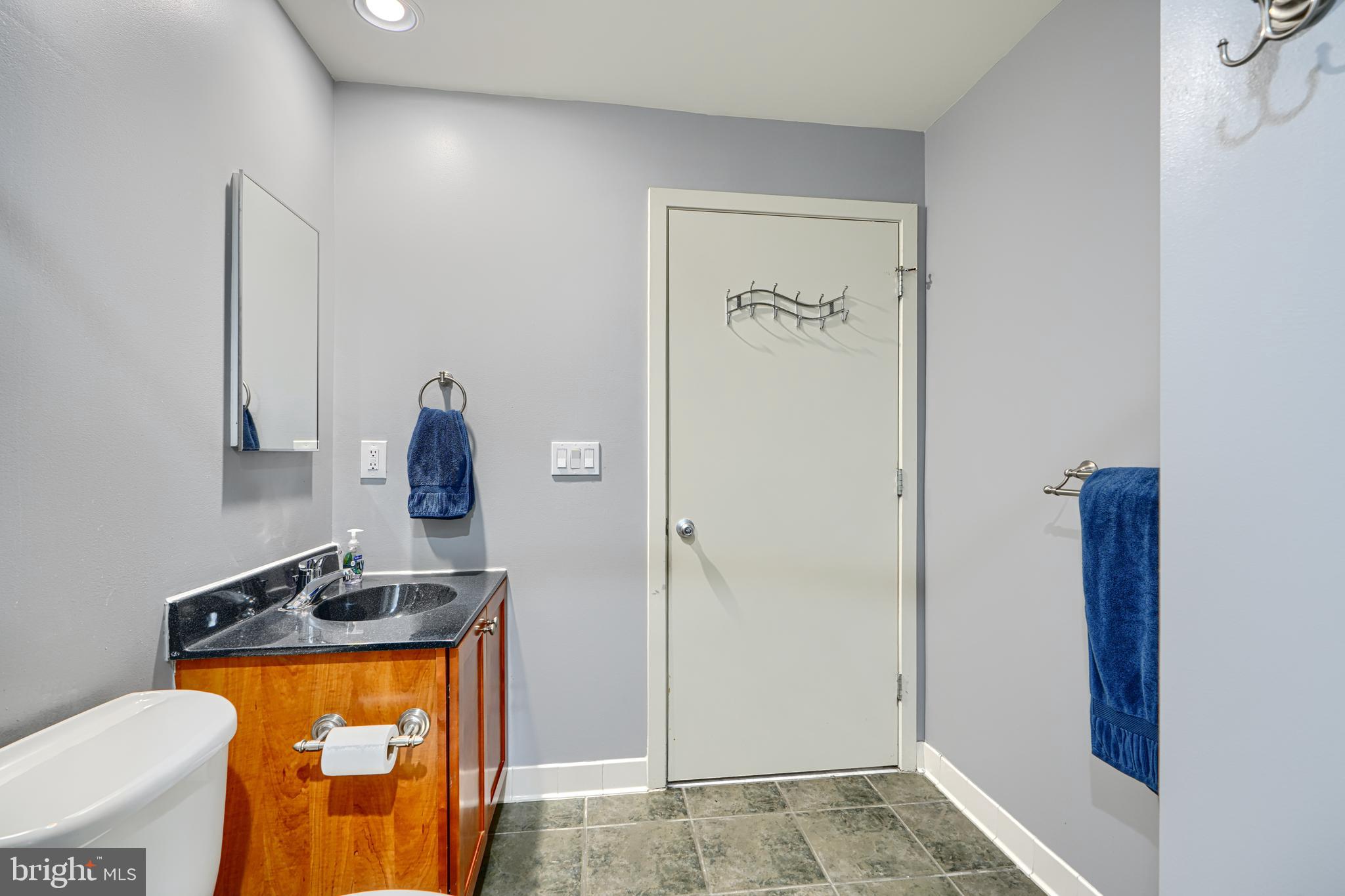 1211 Light Street, Unit T8 Baltimore, MD 21230 - Photo 19 of 33 a bathroom with a granite countertop sink and a mirror