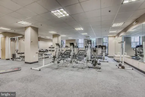 a view of a room with gym equipment