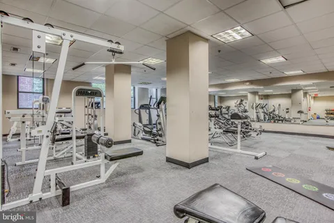 a view of a room with gym equipment