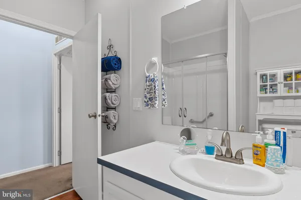 a bathroom with a sink and mirror