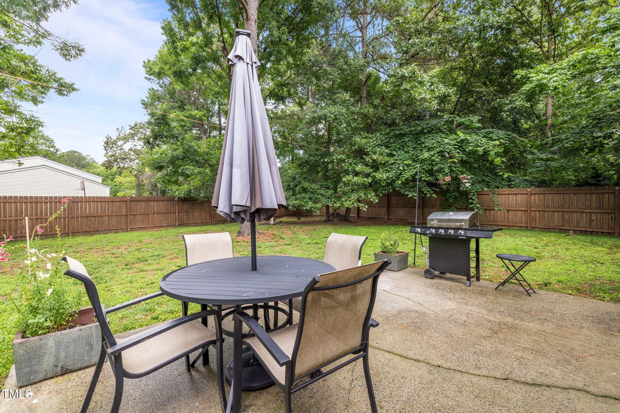 5801 Hadrian Drive Durham, NC 27703 - Photo 28 of 40 a view of a chairs and table in patio with a backyard