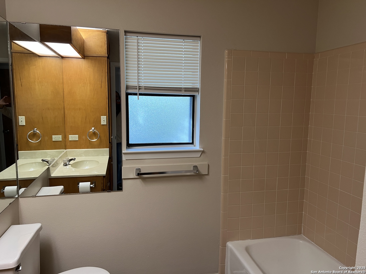 624 East Elm Street, Unit 1 Seguin, TX 78155 - Photo 10 of 19 a bathroom with a toilet sink and mirror