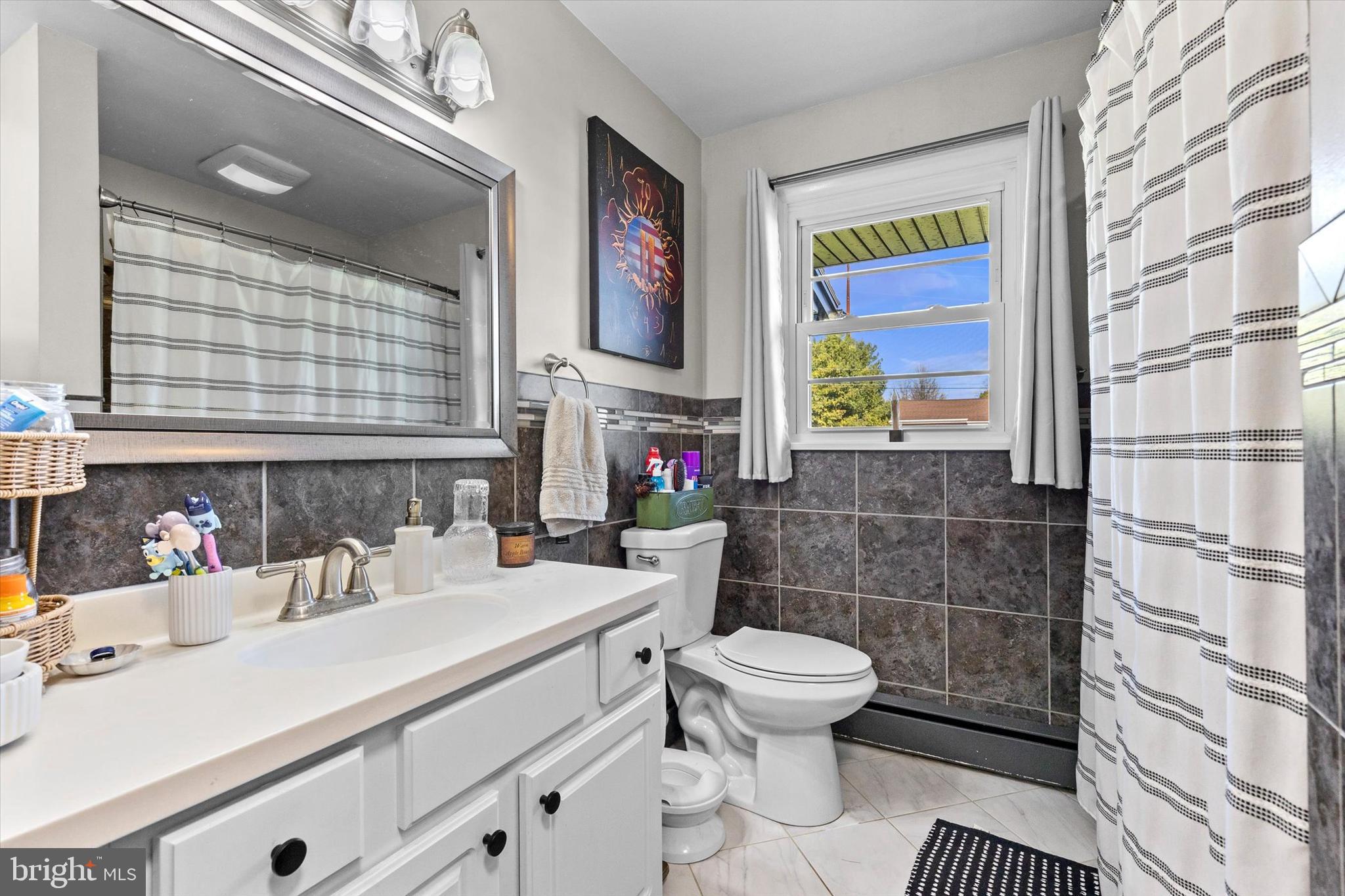 239 Mill Road Mount Joy, PA 17552 - Photo 14 of 42 a bathroom with a sink a toilet and a shower curtain