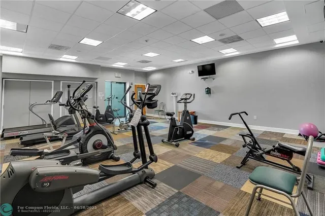 a view of a room with gym equipment