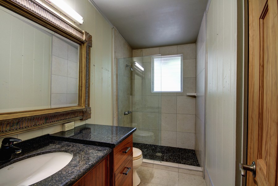 1270 Middle Road Kula, HI 96790 - Photo 15 of 17 a bathroom with a granite countertop sink a toilet and shower